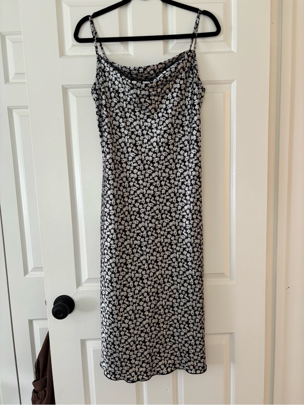 bebe Black + White Floral Print Satin Cowl Midi Dress - Size S - NWOT